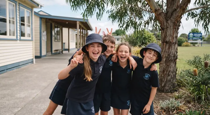 Australian students smiling together outside their school